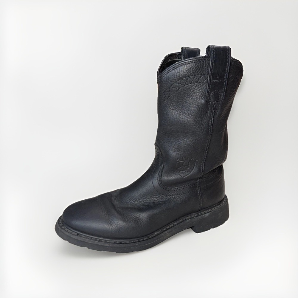 Ariat Men's Sierra Black Leather Work Boot Size 9.5 D Western Pull On Rugged